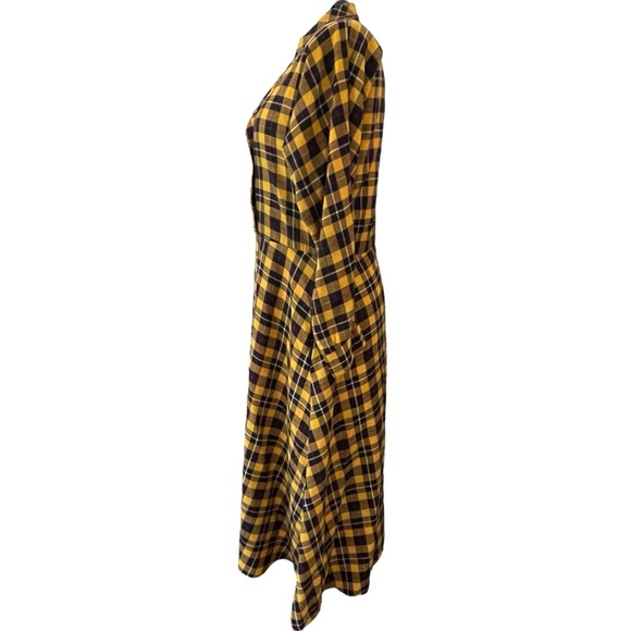 Lerner! Vintage Yellow Buffalo Plaid Women's Midi Dress Fleece cotton Sz: M - Picture 2 of 9